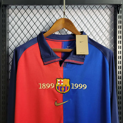 1999-2000 Retro Barcelona 100th Anniversary Home Jersey Long Sleeve