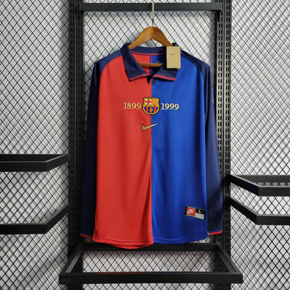 1999-2000 Retro Barcelona 100th Anniversary Home Jersey Long Sleeve