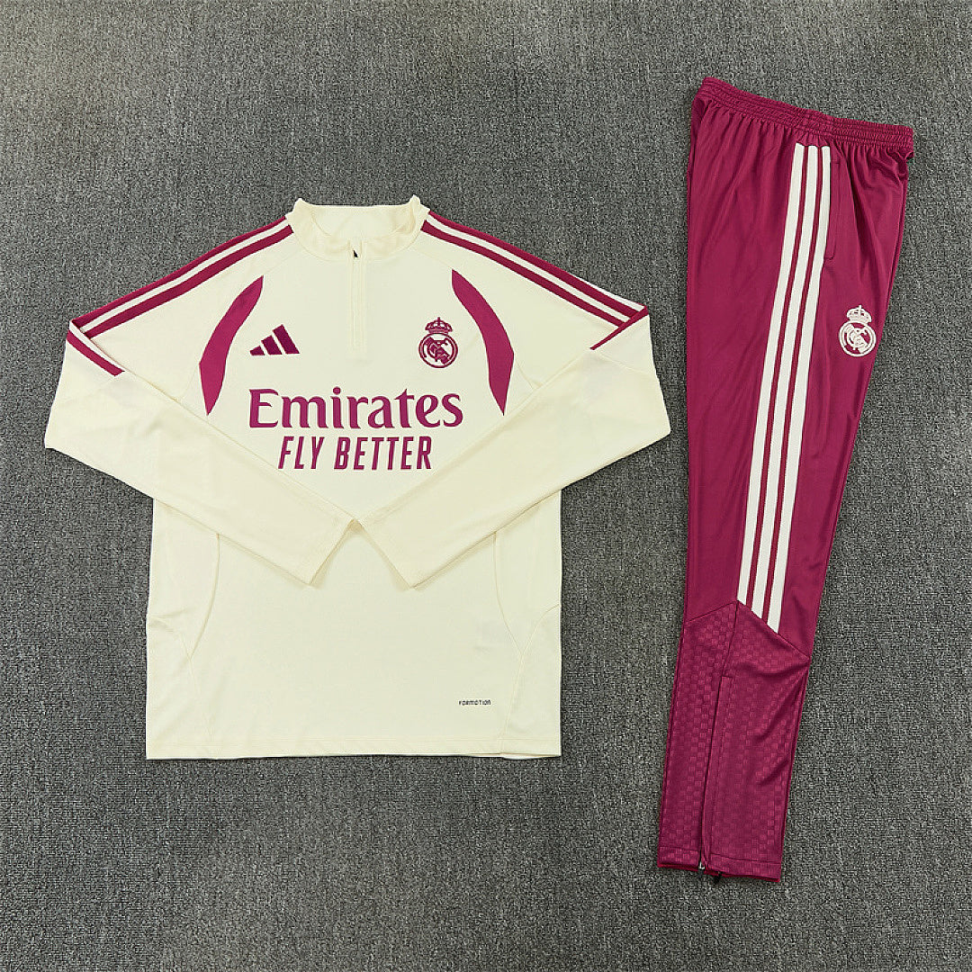 2026/2027 Real Madrid Beige and Pink Tracksuit